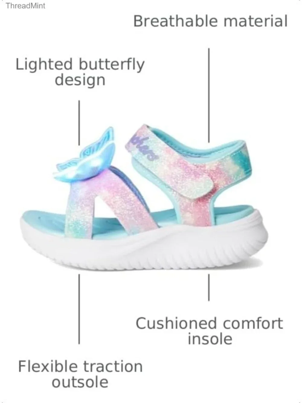Girls Lighted Sandals Water-Ready Adjustable Hook & Loop